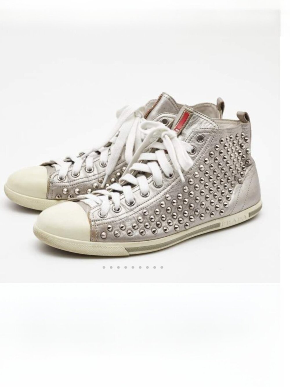 Prada Silver Leather Studded High Top Sneaker size 40